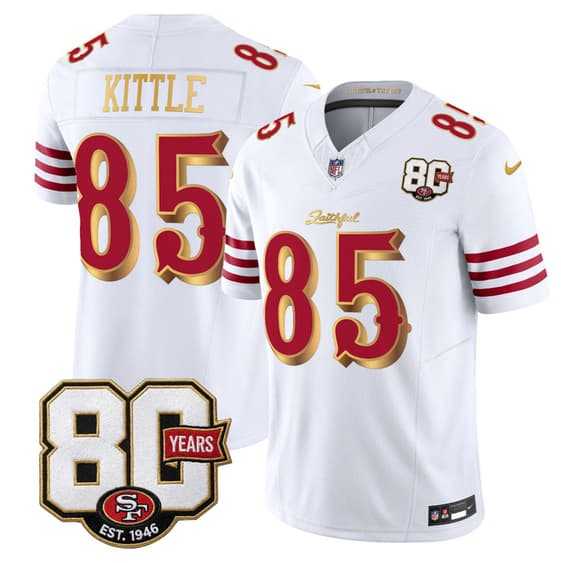 Men's San Francisco 49ers #85 George kittle White Gold 80th Anniversary Patch 'Rivalries' 2026 F.U.S.E. Vapor Untouchable Limited Stitched Jersey,We sell and wholesale Men's San Francisco 49ers #85 George kittle White Gold 80th Anniversary Patch 'Rivalries' 2026 F.U.S.E. Vapor Untouchable Limited Stitched Jersey on line form chian!