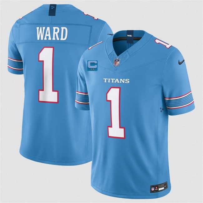 Men's Tennessee Titans #1 Cameron Ward Light Blue 2026 With 2-Star C Patch F.U.S.E. Vapor Limited Stitched Jersey,We sell and wholesale Men's Tennessee Titans #1 Cameron Ward Light Blue 2026 With 2-Star C Patch F.U.S.E. Vapor Limited Stitched Jersey on line form chian!