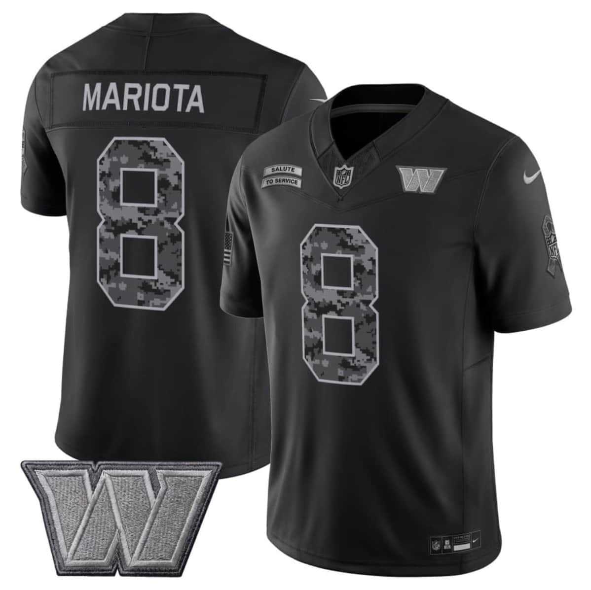 Men's Washington Commanders #8 Marcus Mariota Black F.U.S.E. 2026 Salute to Service Limited Stitched Jersey,We sell and wholesale Men's Washington Commanders #8 Marcus Mariota Black F.U.S.E. 2026 Salute to Service Limited Stitched Jersey on line form chian!