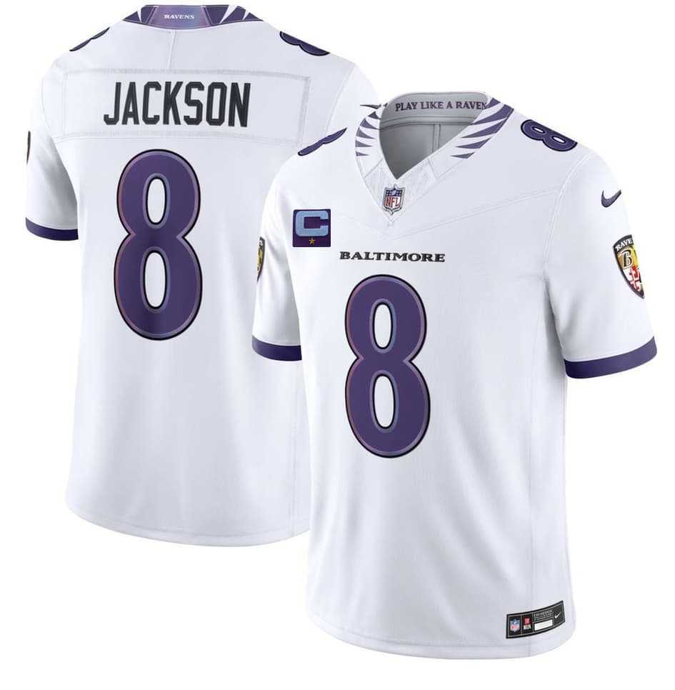 Men's Baltimore Ravens #8 Lamar Jackson White 2026 With 1-Star C Patch F.U.S.E. Vapor Limited Stitched Jersey,We sell and wholesale Men's Baltimore Ravens #8 Lamar Jackson White 2026 With 1-Star C Patch F.U.S.E. Vapor Limited Stitched Jersey on line form chian!