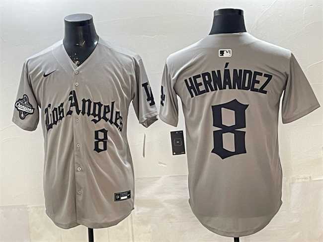 Men's Los Angeles Dodgers #8 Enrique Hernandez Grey LA Gothic Style With 2025 World Series Champions Patch Limited Stitched Jersey Dzhi,We sell and wholesale Men's Los Angeles Dodgers #8 Enrique Hernandez Grey LA Gothic Style With 2025 World Series Champions Patch Limited Stitched Jersey Dzhi on line form chian!