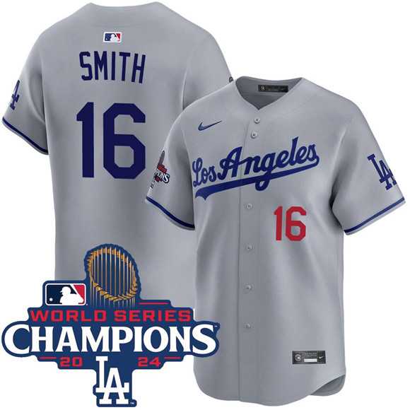 Men's Los Angeles Dodgers #16 Will Smith Gray 2024 World Series Champions Patch Limited Stitched Jersey Dzhi,We sell and wholesale Men's Los Angeles Dodgers #16 Will Smith Gray 2024 World Series Champions Patch Limited Stitched Jersey Dzhi on line form chian!