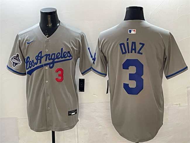 Men's Los Angeles Dodgers #3 Edwin Diaz Grey With 2025 World Series Champions Patch Limited Stitched Jersey Dzhi,We sell and wholesale Men's Los Angeles Dodgers #3 Edwin Diaz Grey With 2025 World Series Champions Patch Limited Stitched Jersey Dzhi on line form chian!