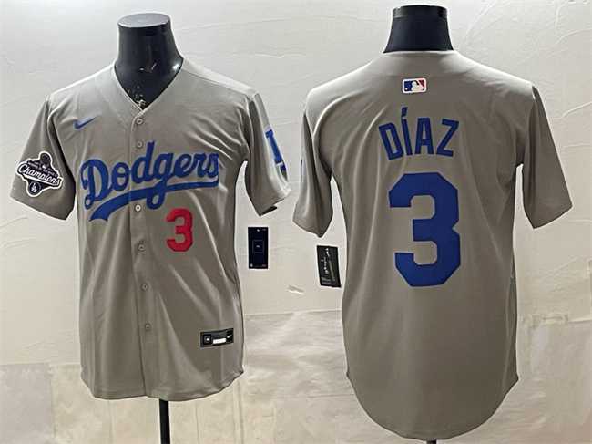 Mens Los Angeles Dodgers #3 Edwin Diaz Grey With 2025 World Series Champions Patch Limited Stitched Jersey Dzhi,We sell and wholesale Mens Los Angeles Dodgers #3 Edwin Diaz Grey With 2025 World Series Champions Patch Limited Stitched Jersey Dzhi on line form chian!