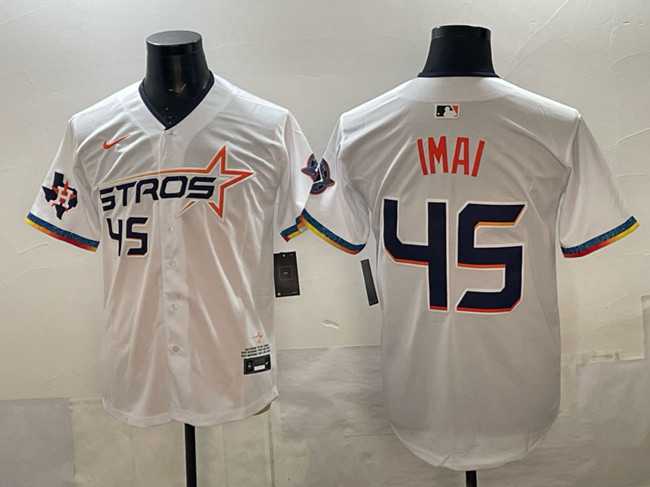 Men's Houston Astros #45 Tatsuya Imai White 2025 City Connect With Texas Patch Limited Stitched Jersey,We sell and wholesale Men's Houston Astros #45 Tatsuya Imai White 2025 City Connect With Texas Patch Limited Stitched Jersey on line form chian!