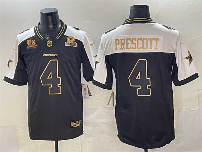Men's Dallas Cowboys #4 Dak Prescott Black Gold 2025 F.U.S.E. With 5x Super Bowl Champions & Established In 1960 Patch Vapor Limited Stitched Jersey1,We sell and wholesale Men's Dallas Cowboys #4 Dak Prescott Black Gold 2025 F.U.S.E. With 5x Super Bowl Champions & Established In 1960 Patch Vapor Limited Stitched Jersey1 on line form chian!