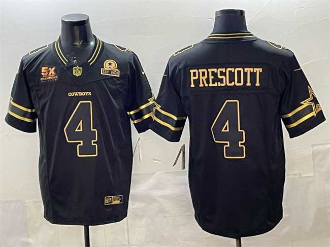 Men's Dallas Cowboys #4 Dak Prescott Black Gold 2025 F.U.S.E. With 5x Super Bowl Champions & Established In 1960 Patch Vapor Limited Stitched Jersey,We sell and wholesale Men's Dallas Cowboys #4 Dak Prescott Black Gold 2025 F.U.S.E. With 5x Super Bowl Champions & Established In 1960 Patch Vapor Limited Stitched Jersey on line form chian!
