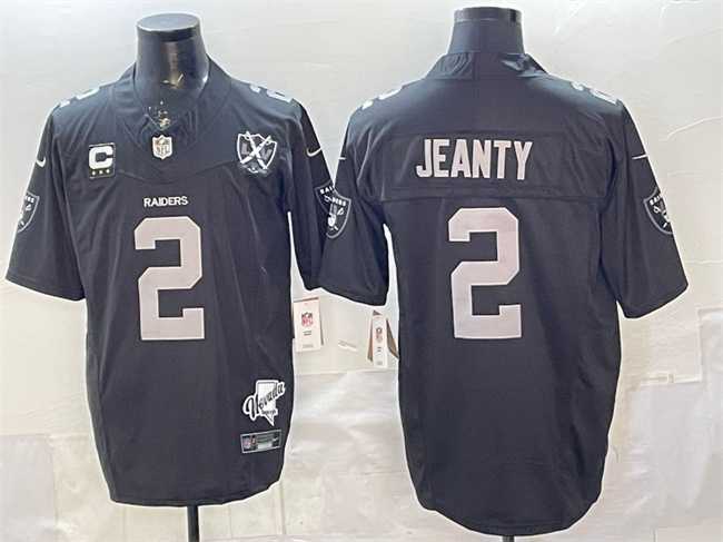 Men's Las Vegas Raiders #2 Ashton Jeanty Black 2025 Draft F.U.S.E. With 4-Star C Patch Nevada Silver Stat Patch And 65th Anniversary Patch Stitched Jersey,We sell and wholesale Men's Las Vegas Raiders #2 Ashton Jeanty Black 2025 Draft F.U.S.E. With 4-Star C Patch Nevada Silver Stat Patch And 65th Anniversary Patch Stitched Jersey on line form chian!