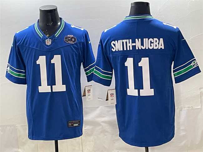 Men's Seattle Seahawks #11 Jaxon Smith-Njigba Royal 2025 F.U.S.E. 50th Season Patch Throwback Vapor Limited Stitched Jersey,We sell and wholesale Men's Seattle Seahawks #11 Jaxon Smith-Njigba Royal 2025 F.U.S.E. 50th Season Patch Throwback Vapor Limited Stitched Jersey on line form chian!