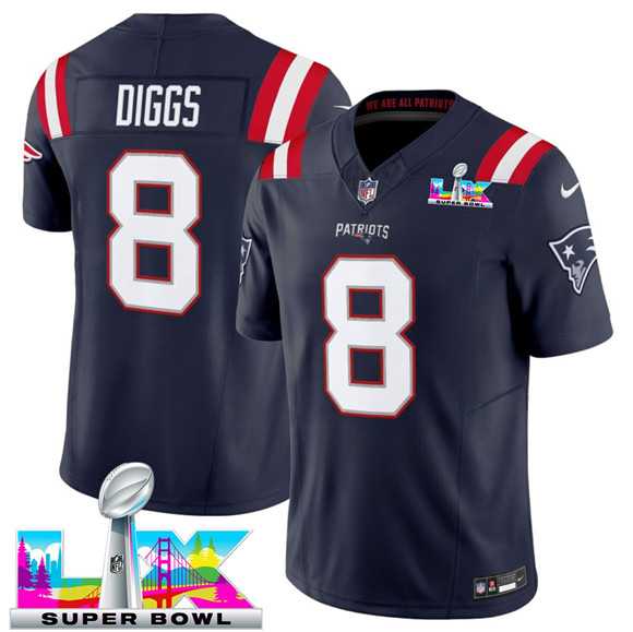 Men's New England Patriots #8 Stefon Diggs Navy 2025 F.U.S.E. Super Bowl LX Patch Vapor Limited Stitched Jersey,We sell and wholesale Men's New England Patriots #8 Stefon Diggs Navy 2025 F.U.S.E. Super Bowl LX Patch Vapor Limited Stitched Jersey on line form chian!