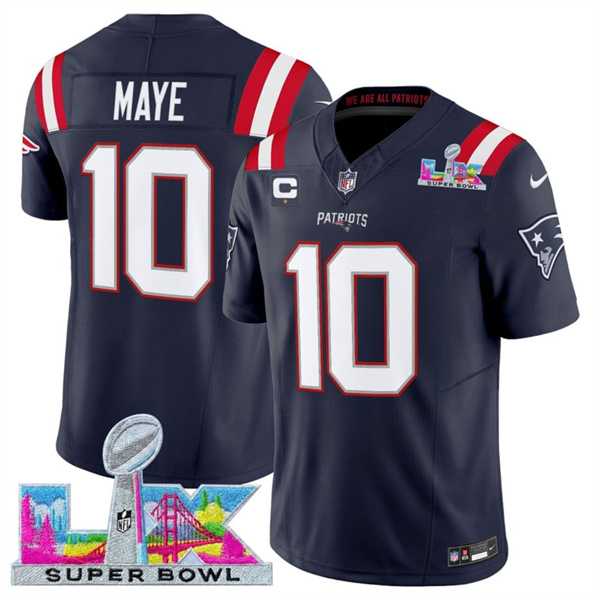 Men's New England Patriots #10 Drake Maye Navy 2025 F.U.S.E. Super Bowl LX Patch And 1-Star C Patch Vapor Limited Stitched Jersey,We sell and wholesale Men's New England Patriots #10 Drake Maye Navy 2025 F.U.S.E. Super Bowl LX Patch And 1-Star C Patch Vapor Limited Stitched Jersey on line form chian!