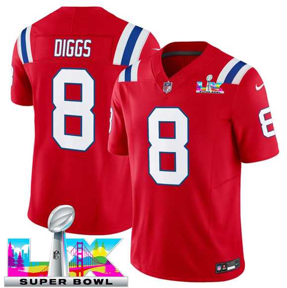 Men's New England Patriots #8 Stefon Diggs Red 2025 F.U.S.E. Super Bowl LX Patch Vapor Limited Stitched Jersey,We sell and wholesale Men's New England Patriots #8 Stefon Diggs Red 2025 F.U.S.E. Super Bowl LX Patch Vapor Limited Stitched Jersey on line form chian!