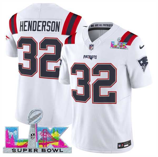 Men's New England Patriots #32 TreVeyon Henderson White 2025 F.U.S.E. Super Bowl LX Patch Vapor Limited Stitched Jersey,We sell and wholesale Men's New England Patriots #32 TreVeyon Henderson White 2025 F.U.S.E. Super Bowl LX Patch Vapor Limited Stitched Jersey on line form chian!