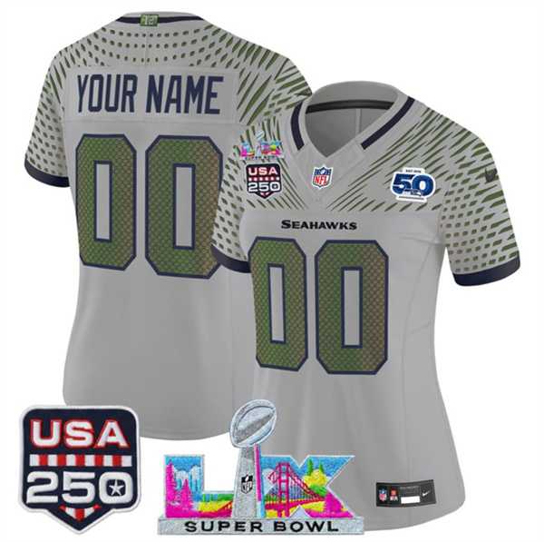 Women's Seattle Seahawks Active Player Custom Gray 2025 F.U.S.E. Super Bowl LX & US 250th anniversary Patch And 50th Season Patch Rivalries Vapor Limited Stitched Jersey,We sell and wholesale Women's Seattle Seahawks Active Player Custom Gray 2025 F.U.S.E. Super Bowl LX & US 250th anniversary Patch And 50th Season Patch Rivalries Vapor Limited Stitched Jersey on line form chian!