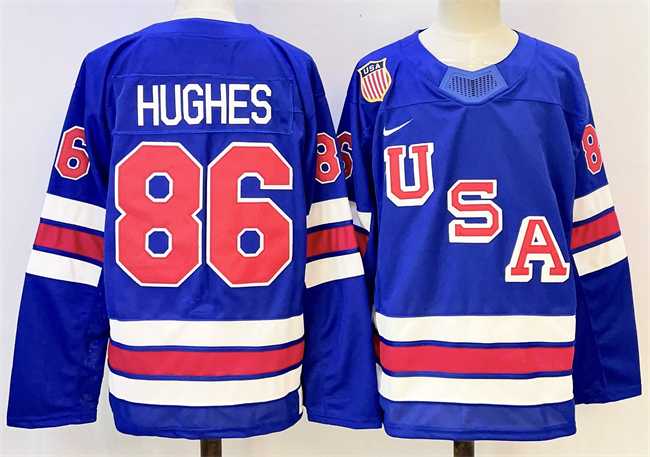 Men's USA #86 Jack Hughes Blue 2025-2026 Stitched Jersey,We sell and wholesale Men's USA #86 Jack Hughes Blue 2025-2026 Stitched Jersey on line form chian!