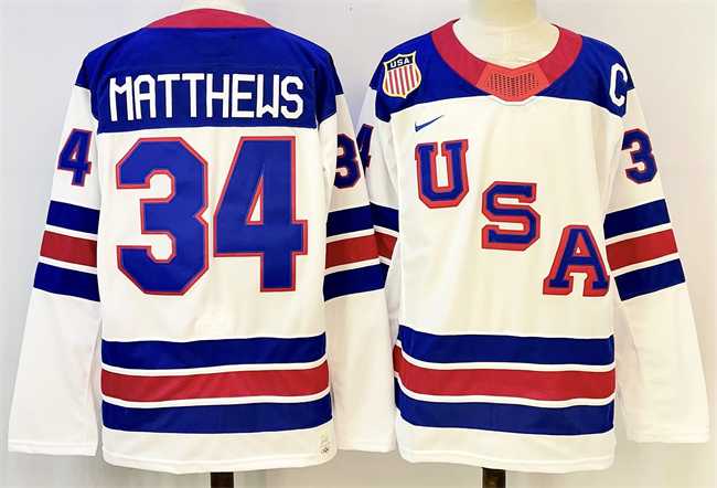 Men's USA #34 Auston Matthews White 2025-2026 With C Patch Stitched Jersey,We sell and wholesale Men's USA #34 Auston Matthews White 2025-2026 With C Patch Stitched Jersey on line form chian!