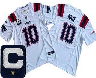 Men's New England Patriots #10 Drake Maye Limited White Captain Patch FUSE Vapor Stitched Jersey,We sell and wholesale Men's New England Patriots #10 Drake Maye Limited White Captain Patch FUSE Vapor Stitched Jersey on line form chian!