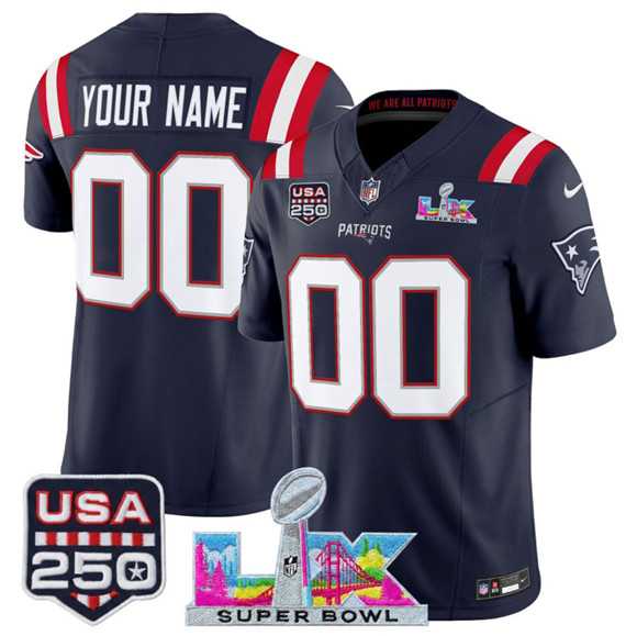Men's New England Patriots Active Player Custom Navy 2025 F.U.S.E. Super Bowl LX & USA 250' Patch Vapor Limited Stitched Jersey,We sell and wholesale Men's New England Patriots Active Player Custom Navy 2025 F.U.S.E. Super Bowl LX & USA 250' Patch Vapor Limited Stitched Jersey on line form chian!