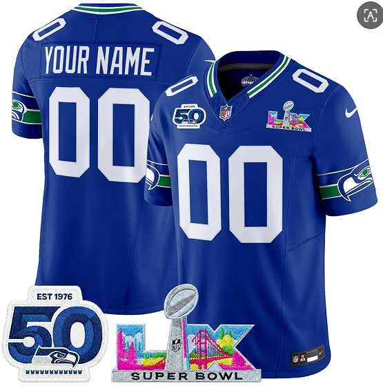 Men's Seattle Seahawks Active Player Custom Royal 2025 F.U.S.E. Super Bowl LX Patch And 50th Season Patch Vapor Throwback Limited Stitched Jersey,We sell and wholesale Men's Seattle Seahawks Active Player Custom Royal 2025 F.U.S.E. Super Bowl LX Patch And 50th Season Patch Vapor Throwback Limited Stitched Jersey on line form chian!