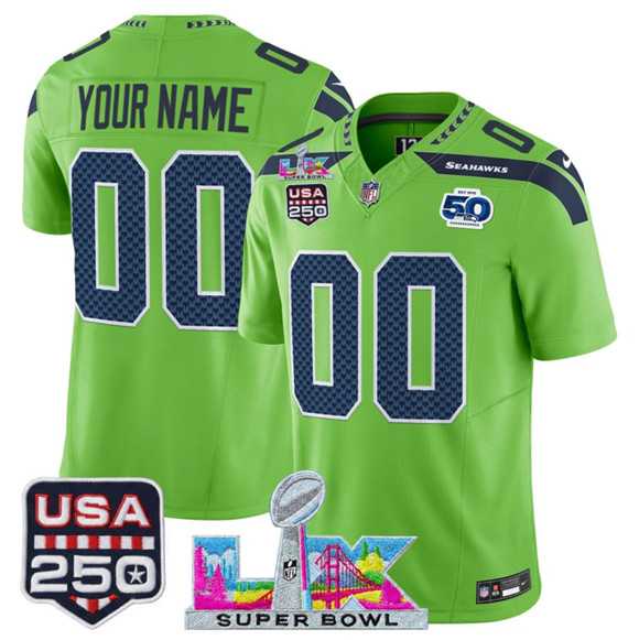 Men's Seattle Seahawks Active Player Custom Green 2025 F.U.S.E. Super Bowl LX & US 250th anniversary Patch And 50th Season Patch Vapor Limited Stitched Jersey,We sell and wholesale Men's Seattle Seahawks Active Player Custom Green 2025 F.U.S.E. Super Bowl LX & US 250th anniversary Patch And 50th Season Patch Vapor Limited Stitched Jersey on line form chian!