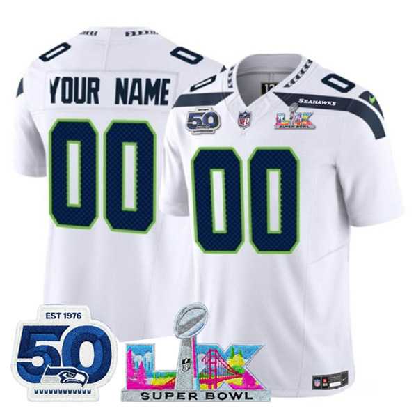 Men's Seattle Seahawks Active Player Custom White 2025 F.U.S.E. Super Bowl LX Patch And 50th Season Patch Vapor Limited Stitched Jersey,We sell and wholesale Men's Seattle Seahawks Active Player Custom White 2025 F.U.S.E. Super Bowl LX Patch And 50th Season Patch Vapor Limited Stitched Jersey on line form chian!