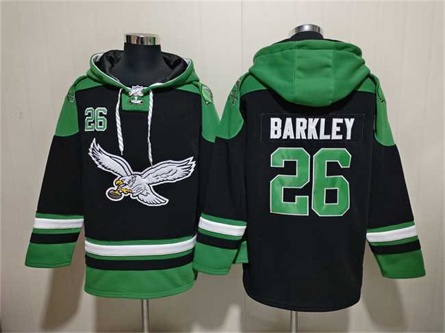 Men's Philadelphia Eagles #26 Saquon Barkley Black Ageless Must-Have Lace-Up Pullover Hoodie,We sell and wholesale Men's Philadelphia Eagles #26 Saquon Barkley Black Ageless Must-Have Lace-Up Pullover Hoodie on line form chian!