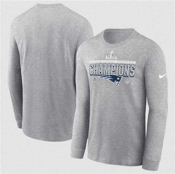 Men's New England Patriots Heather Gray 2025 AFC Champions Locker Room Trophy Collection Long Sleeve T-Shirt,We sell and wholesale Men's New England Patriots Heather Gray 2025 AFC Champions Locker Room Trophy Collection Long Sleeve T-Shirt on line form chian!