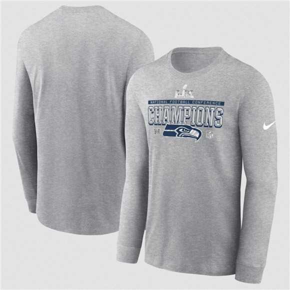 Men's Seattle Seahawks Heather Gray 2025 NFC Champions Locker Room Trophy Collection Long Sleeve T-Shirt,We sell and wholesale Men's Seattle Seahawks Heather Gray 2025 NFC Champions Locker Room Trophy Collection Long Sleeve T-Shirt on line form chian!