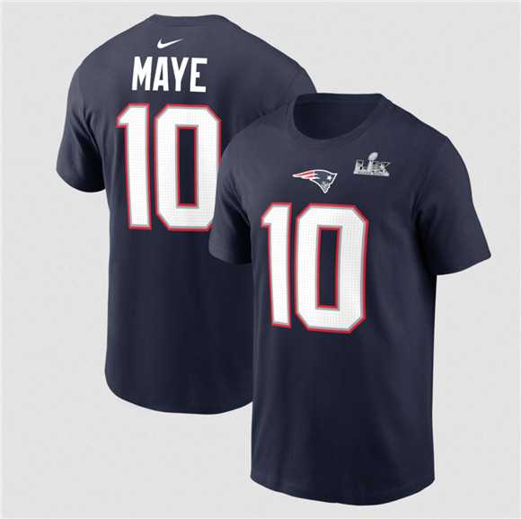 Men's New England Patriots #10 Drake Maye Navy 2025 Super Bowl LX Patch Name & Number T-Shirt,We sell and wholesale Men's New England Patriots #10 Drake Maye Navy 2025 Super Bowl LX Patch Name & Number T-Shirt on line form chian!