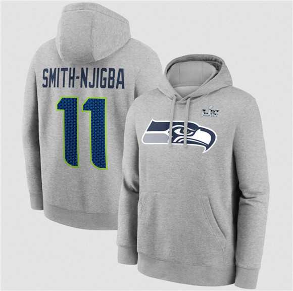 Men's Seattle Seahawks #11 Jaxon Smith-Njigba Heather Gray 2025 Super Bowl LX Patch Name & Number Hoodie,We sell and wholesale Men's Seattle Seahawks #11 Jaxon Smith-Njigba Heather Gray 2025 Super Bowl LX Patch Name & Number Hoodie on line form chian!