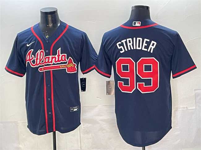 Men's Atlanta Braves #99 Spencer Strider Navy Cool Base Stitched Jersey,We sell and wholesale Men's Atlanta Braves #99 Spencer Strider Navy Cool Base Stitched Jersey on line form chian!