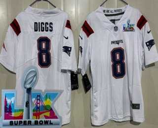 Youth New England Patriots #8 Stefon Diggs Limited White Super Bowl LX Vapor Jersey,We sell and wholesale Youth New England Patriots #8 Stefon Diggs Limited White Super Bowl LX Vapor Jersey on line form chian!