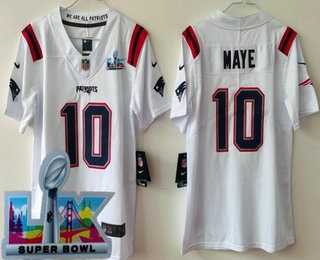 Youth New England Patriots #10 Drake Maye Limited White Super Bowl LX Vapor Jersey,We sell and wholesale Youth New England Patriots #10 Drake Maye Limited White Super Bowl LX Vapor Jersey on line form chian!