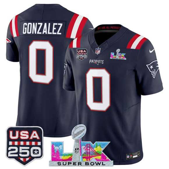 Men's New England Patriots #0 Christian Gonzalez Navy 2025 F.U.S.E. Super Bowl LX Patch And USA 250' Patch Vapor Limited Stitched Jersey,We sell and wholesale Men's New England Patriots #0 Christian Gonzalez Navy 2025 F.U.S.E. Super Bowl LX Patch And USA 250' Patch Vapor Limited Stitched Jersey on line form chian!