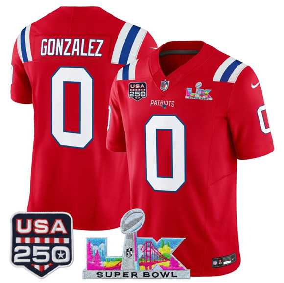 Men's New England Patriots #0 Christian Gonzalez Red 2025 F.U.S.E. Super Bowl LX Patch And USA 250' Patch Vapor Limited Stitched Jersey,We sell and wholesale Men's New England Patriots #0 Christian Gonzalez Red 2025 F.U.S.E. Super Bowl LX Patch And USA 250' Patch Vapor Limited Stitched Jersey on line form chian!