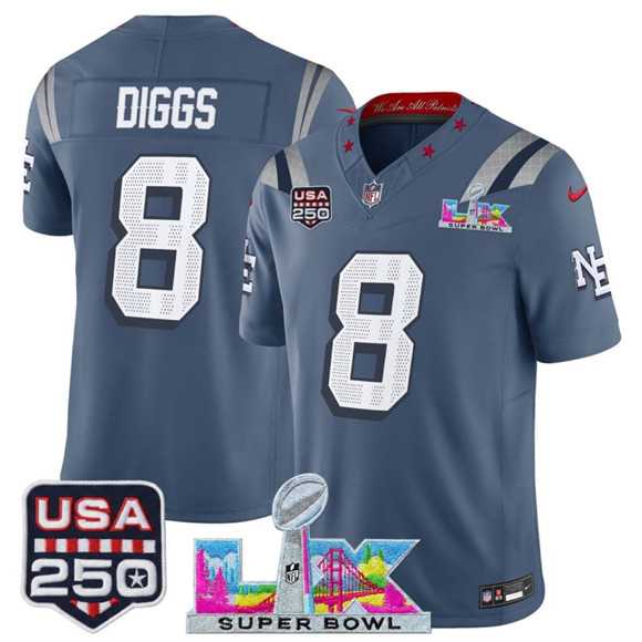 Men's New England Patriots #8 Stefon Diggs Storm Blue 2025 F.U.S.E. Super Bowl LX & USA 250' Patch 'Rivalries' Vapor Limited Stitched Jersey,We sell and wholesale Men's New England Patriots #8 Stefon Diggs Storm Blue 2025 F.U.S.E. Super Bowl LX & USA 250' Patch 'Rivalries' Vapor Limited Stitched Jersey on line form chian!