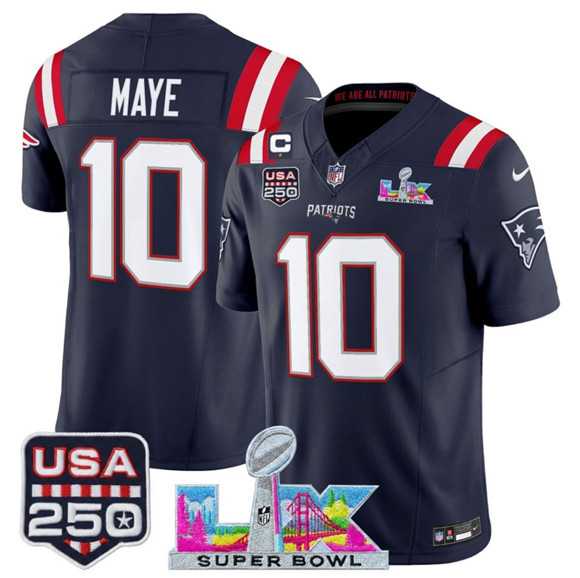 Men's New England Patriots #10 Drake Maye Navy 2025 F.U.S.E. 1-Star C Patch And Super Bowl LX Patch & USA 250' Patch Vapor Limited Stitched Jersey,We sell and wholesale Men's New England Patriots #10 Drake Maye Navy 2025 F.U.S.E. 1-Star C Patch And Super Bowl LX Patch & USA 250' Patch Vapor Limited Stitched Jersey on line form chian!