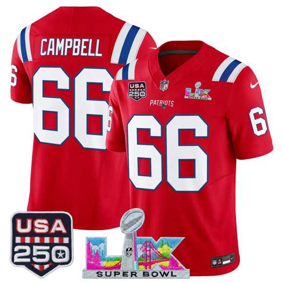 Men's New England Patriots #66 Will Campbell Red 2025 F.U.S.E. Super Bowl LX Patch And USA 250' Patch Vapor Limited Stitched Jersey,We sell and wholesale Men's New England Patriots #66 Will Campbell Red 2025 F.U.S.E. Super Bowl LX Patch And USA 250' Patch Vapor Limited Stitched Jersey on line form chian!