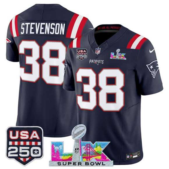 Men's New England Patriots #38 Rhamondre Stevenson Navy 2025 F.U.S.E. Super Bowl LX Patch And USA 250' Patch Vapor Limited Stitched Jersey,We sell and wholesale Men's New England Patriots #38 Rhamondre Stevenson Navy 2025 F.U.S.E. Super Bowl LX Patch And USA 250' Patch Vapor Limited Stitched Jersey on line form chian!