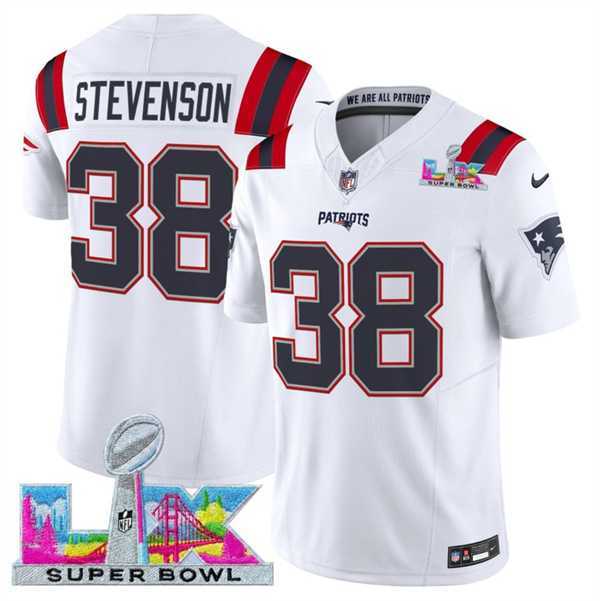 Men's New England Patriots #38 Rhamondre Stevenson White 2025 F.U.S.E. Super Bowl LX Patch Vapor Limited Stitched Jersey,We sell and wholesale Men's New England Patriots #38 Rhamondre Stevenson White 2025 F.U.S.E. Super Bowl LX Patch Vapor Limited Stitched Jersey on line form chian!
