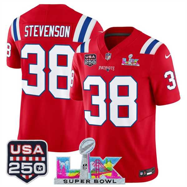 Men's New England Patriots #38 Rhamondre Stevenson Red 2025 F.U.S.E. Super Bowl LX Patch And USA 250' Patch Vapor Limited Stitched Jersey,We sell and wholesale Men's New England Patriots #38 Rhamondre Stevenson Red 2025 F.U.S.E. Super Bowl LX Patch And USA 250' Patch Vapor Limited Stitched Jersey on line form chian!