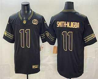 Men's Seattle Seahawks #11 Jaxon Smith-Njigba Black Gold 2025 FUSE 50th Season Patch Limited Stitched Jersey Dzhi,We sell and wholesale Men's Seattle Seahawks #11 Jaxon Smith-Njigba Black Gold 2025 FUSE 50th Season Patch Limited Stitched Jersey Dzhi on line form chian!