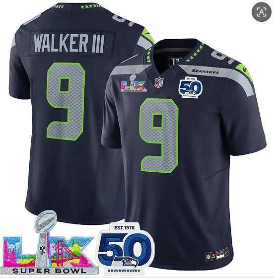 Men's Seattle Seahawks #9 Kenneth Walker III Navy 2025 F.U.S.E. Super Bowl LX Patch And 50th Season Patch Vapor Limited Stitched Jersey,We sell and wholesale Men's Seattle Seahawks #9 Kenneth Walker III Navy 2025 F.U.S.E. Super Bowl LX Patch And 50th Season Patch Vapor Limited Stitched Jersey on line form chian!