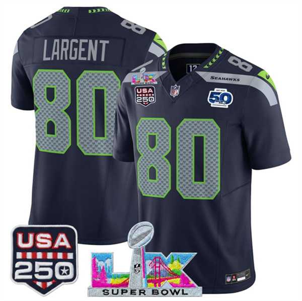 Men's Seattle Seahawks #80 Steve Largent Navy 2025 F.U.S.E. Super Bowl LX Patch And 50th Season & USA 250' Patch Vapor Limited Stitched Jersey,We sell and wholesale Men's Seattle Seahawks #80 Steve Largent Navy 2025 F.U.S.E. Super Bowl LX Patch And 50th Season & USA 250' Patch Vapor Limited Stitched Jersey on line form chian!