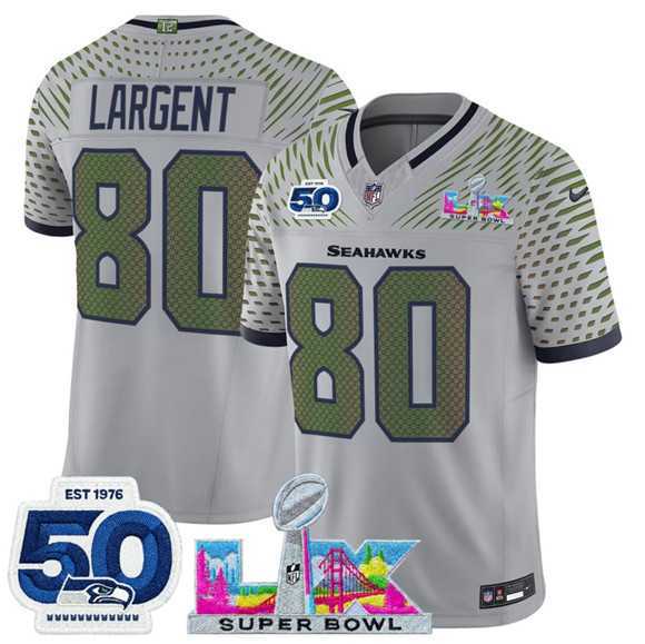 Men's Seattle Seahawks #80 Steve Largent Gray 2025 F.U.S.E. Super Bowl LX Patch And 50th Season Patch 'Rivalries' Vapor Limited Stitched Jersey,We sell and wholesale Men's Seattle Seahawks #80 Steve Largent Gray 2025 F.U.S.E. Super Bowl LX Patch And 50th Season Patch 'Rivalries' Vapor Limited Stitched Jersey on line form chian!