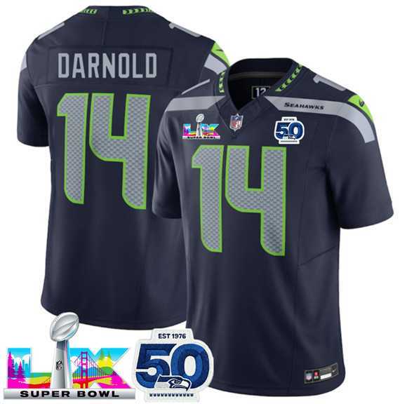 Men's Seattle Seahawks #14 Sam Darnold Navy 2025 F.U.S.E. Super Bowl LX Patch And 50th Season Patch Vapor Limited Stitched Jersey,We sell and wholesale Men's Seattle Seahawks #14 Sam Darnold Navy 2025 F.U.S.E. Super Bowl LX Patch And 50th Season Patch Vapor Limited Stitched Jersey on line form chian!
