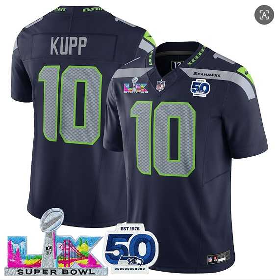 Men's Seattle Seahawks #10 Cooper Kupp Navy 2025 F.U.S.E. Super Bowl LX Patch And 50th Season Patch Vapor Limited Stitched Jersey,We sell and wholesale Men's Seattle Seahawks #10 Cooper Kupp Navy 2025 F.U.S.E. Super Bowl LX Patch And 50th Season Patch Vapor Limited Stitched Jersey on line form chian!