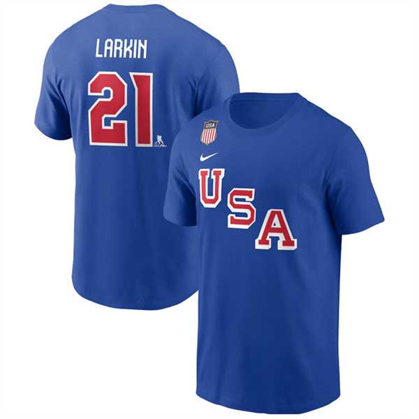 Men's US Hockey #21 Dylan Larkin Royal 2026 Name & Number T-Shirt,We sell and wholesale Men's US Hockey #21 Dylan Larkin Royal 2026 Name & Number T-Shirt on line form chian!