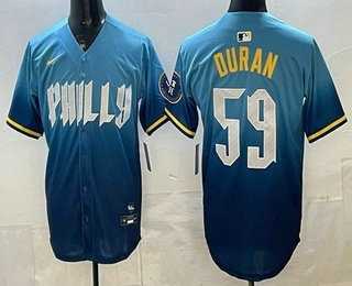Men's Philadelphia Phillies #59 Jhoan Duran Blue 2024 City Cool Base Jersey,We sell and wholesale Men's Philadelphia Phillies #59 Jhoan Duran Blue 2024 City Cool Base Jersey on line form chian!