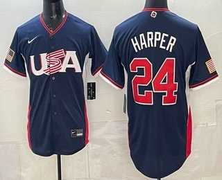 Men's USA #24 Bryce Harper Navy 2026 World Baseball Classic Cool Base Jersey,We sell and wholesale Men's USA #24 Bryce Harper Navy 2026 World Baseball Classic Cool Base Jersey on line form chian!
